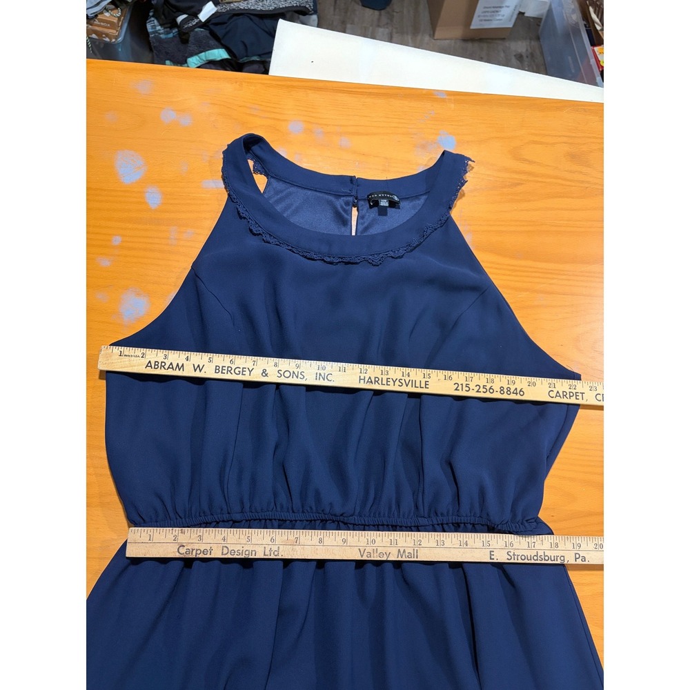 Ryan Wythe Navy Blue Crochet Trim Ruffle Hem Dress Plus 22 Wedding Guest Elegant - Picture 8 of 9